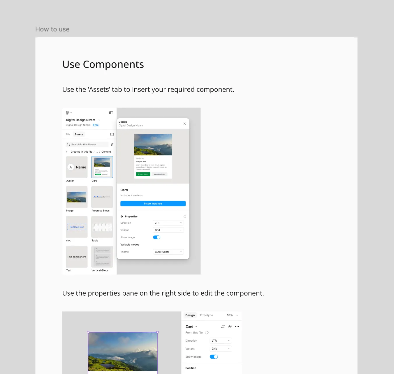 screenshot of 'how to use' section in Figma file
